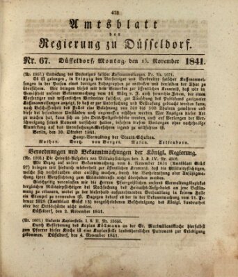 Amtsblatt für den Regierungsbezirk Düsseldorf Montag 15. November 1841