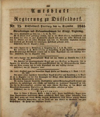 Amtsblatt für den Regierungsbezirk Düsseldorf Freitag 24. Dezember 1841