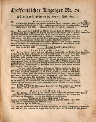 Amtsblatt für den Regierungsbezirk Düsseldorf Mittwoch 21. Juli 1841