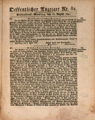 Amtsblatt für den Regierungsbezirk Düsseldorf Montag 16. August 1841