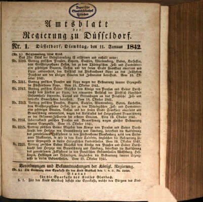 Amtsblatt für den Regierungsbezirk Düsseldorf Dienstag 11. Januar 1842