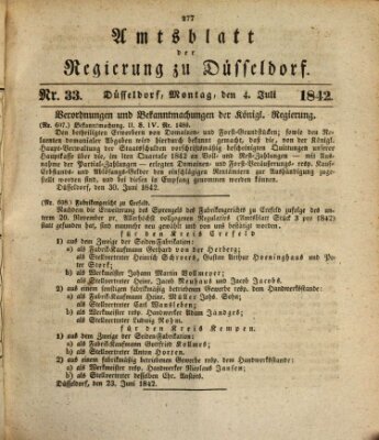 Amtsblatt für den Regierungsbezirk Düsseldorf Montag 4. Juli 1842