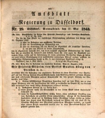 Amtsblatt für den Regierungsbezirk Düsseldorf Samstag 27. Mai 1843