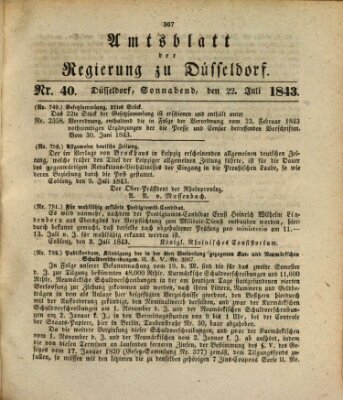 Amtsblatt für den Regierungsbezirk Düsseldorf Samstag 22. Juli 1843