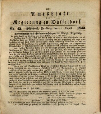 Amtsblatt für den Regierungsbezirk Düsseldorf Freitag 11. August 1843