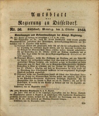 Amtsblatt für den Regierungsbezirk Düsseldorf Montag 2. Oktober 1843