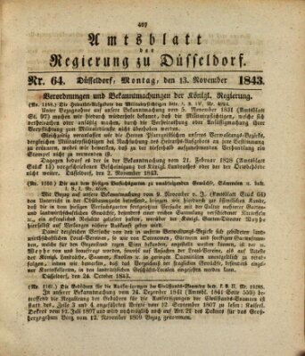 Amtsblatt für den Regierungsbezirk Düsseldorf Montag 13. November 1843