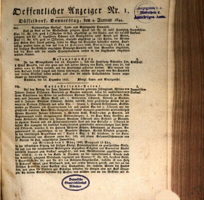 Amtsblatt für den Regierungsbezirk Düsseldorf Donnerstag 4. Januar 1844