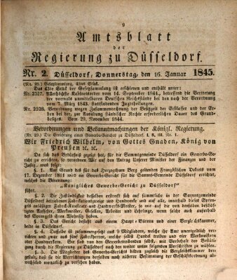 Amtsblatt für den Regierungsbezirk Düsseldorf Donnerstag 16. Januar 1845