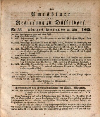 Amtsblatt für den Regierungsbezirk Düsseldorf Dienstag 22. Juli 1845