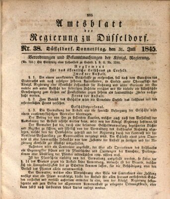 Amtsblatt für den Regierungsbezirk Düsseldorf Donnerstag 31. Juli 1845