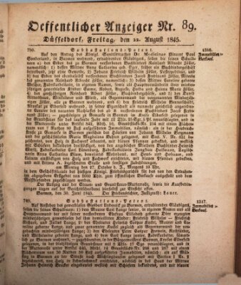 Amtsblatt für den Regierungsbezirk Düsseldorf Freitag 22. August 1845