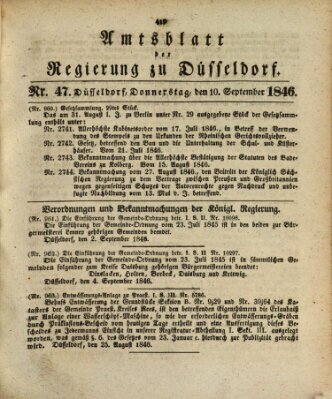 Amtsblatt für den Regierungsbezirk Düsseldorf Donnerstag 10. September 1846