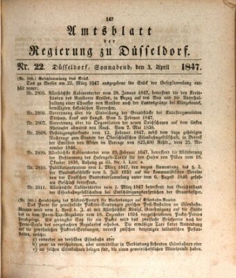 Amtsblatt für den Regierungsbezirk Düsseldorf Samstag 3. April 1847