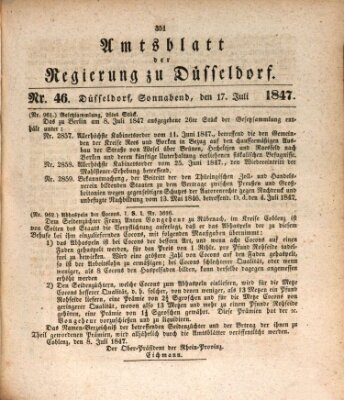 Amtsblatt für den Regierungsbezirk Düsseldorf Samstag 17. Juli 1847