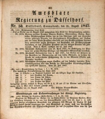 Amtsblatt für den Regierungsbezirk Düsseldorf Samstag 21. August 1847