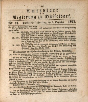 Amtsblatt für den Regierungsbezirk Düsseldorf Freitag 3. Dezember 1847