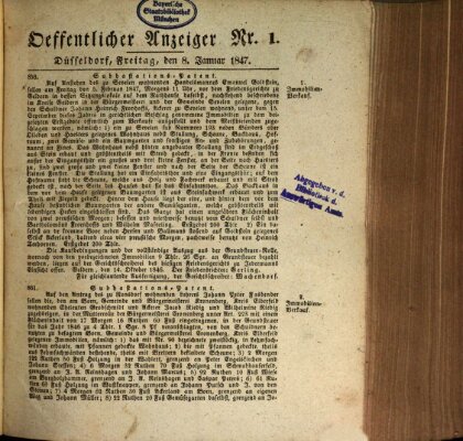 Amtsblatt für den Regierungsbezirk Düsseldorf Freitag 8. Januar 1847