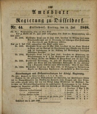 Amtsblatt für den Regierungsbezirk Düsseldorf Freitag 14. Juli 1848