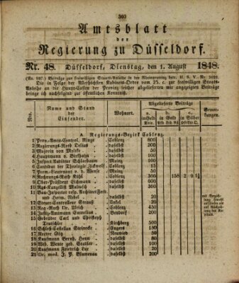 Amtsblatt für den Regierungsbezirk Düsseldorf Dienstag 1. August 1848