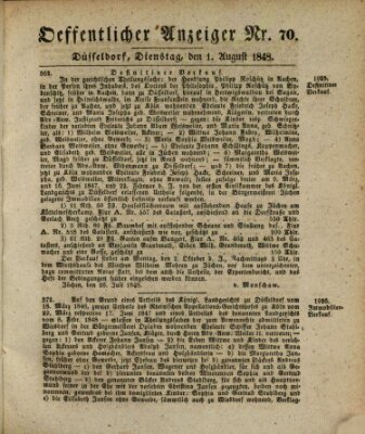 Amtsblatt für den Regierungsbezirk Düsseldorf Dienstag 1. August 1848