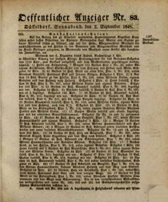 Amtsblatt für den Regierungsbezirk Düsseldorf Samstag 2. September 1848