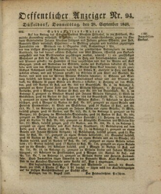 Amtsblatt für den Regierungsbezirk Düsseldorf Donnerstag 28. September 1848