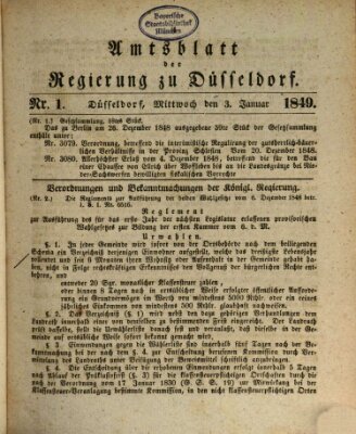 Amtsblatt für den Regierungsbezirk Düsseldorf Mittwoch 3. Januar 1849