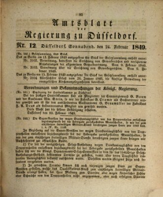 Amtsblatt für den Regierungsbezirk Düsseldorf Samstag 24. Februar 1849