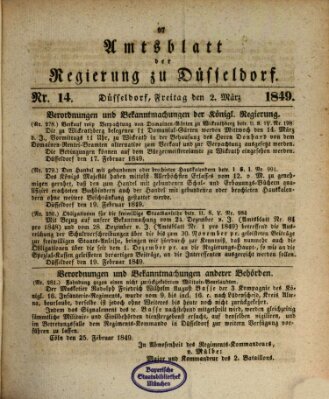 Amtsblatt für den Regierungsbezirk Düsseldorf Freitag 2. März 1849