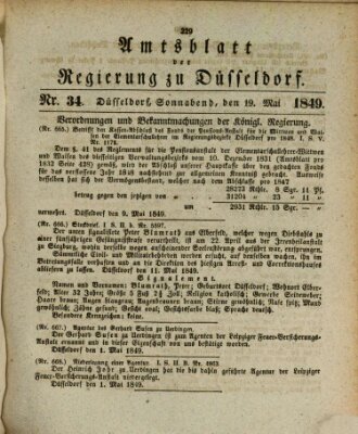 Amtsblatt für den Regierungsbezirk Düsseldorf Samstag 19. Mai 1849