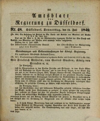 Amtsblatt für den Regierungsbezirk Düsseldorf Donnerstag 12. Juli 1849