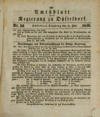 Amtsblatt für den Regierungsbezirk Düsseldorf Dienstag 31. Juli 1849