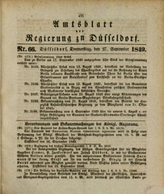 Amtsblatt für den Regierungsbezirk Düsseldorf Donnerstag 27. September 1849