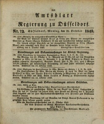 Amtsblatt für den Regierungsbezirk Düsseldorf Montag 22. Oktober 1849