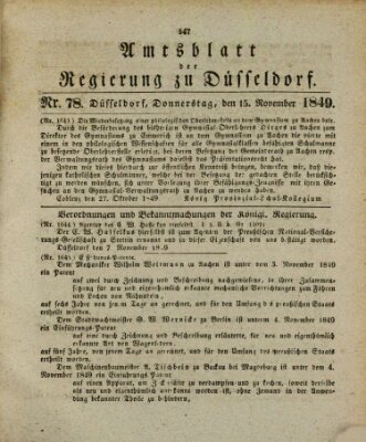 Amtsblatt für den Regierungsbezirk Düsseldorf Donnerstag 15. November 1849