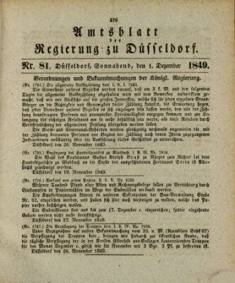 Amtsblatt für den Regierungsbezirk Düsseldorf Samstag 1. Dezember 1849