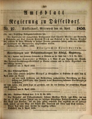 Amtsblatt für den Regierungsbezirk Düsseldorf Mittwoch 10. April 1850