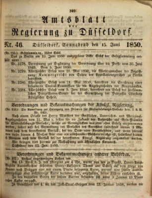 Amtsblatt für den Regierungsbezirk Düsseldorf Samstag 15. Juni 1850