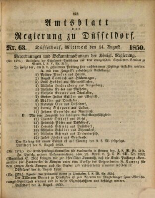 Amtsblatt für den Regierungsbezirk Düsseldorf Mittwoch 14. August 1850