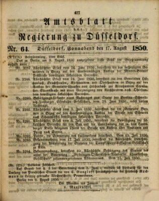 Amtsblatt für den Regierungsbezirk Düsseldorf Samstag 17. August 1850