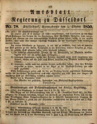 Amtsblatt für den Regierungsbezirk Düsseldorf Samstag 5. Oktober 1850