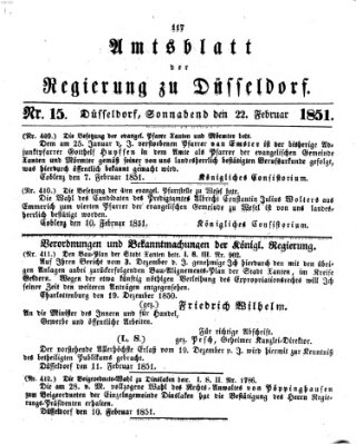 Amtsblatt für den Regierungsbezirk Düsseldorf Samstag 22. Februar 1851