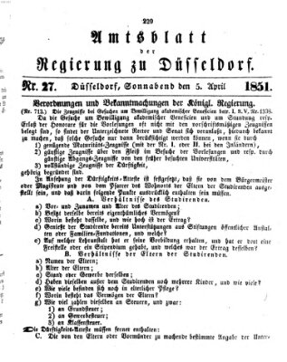 Amtsblatt für den Regierungsbezirk Düsseldorf Samstag 5. April 1851