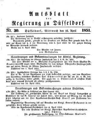 Amtsblatt für den Regierungsbezirk Düsseldorf Mittwoch 16. April 1851