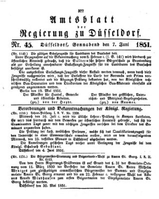 Amtsblatt für den Regierungsbezirk Düsseldorf Samstag 7. Juni 1851