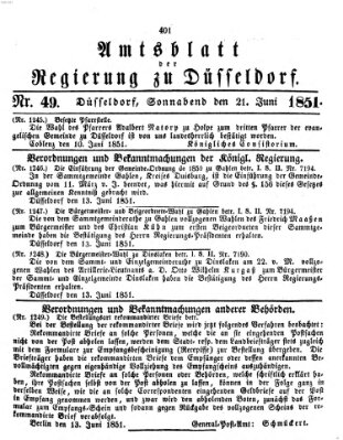 Amtsblatt für den Regierungsbezirk Düsseldorf Samstag 21. Juni 1851