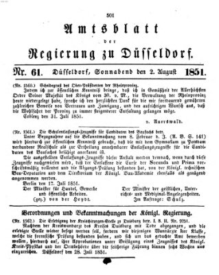 Amtsblatt für den Regierungsbezirk Düsseldorf Samstag 2. August 1851