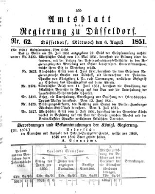 Amtsblatt für den Regierungsbezirk Düsseldorf Mittwoch 6. August 1851