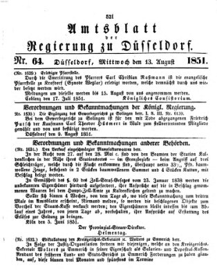 Amtsblatt für den Regierungsbezirk Düsseldorf Mittwoch 13. August 1851